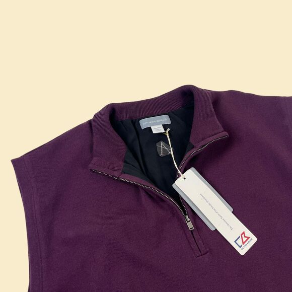 Y2K mens golf vest by Cutter & Buck, vintage 2000s burgundy quarter zip pullover - Picture 6 of 9